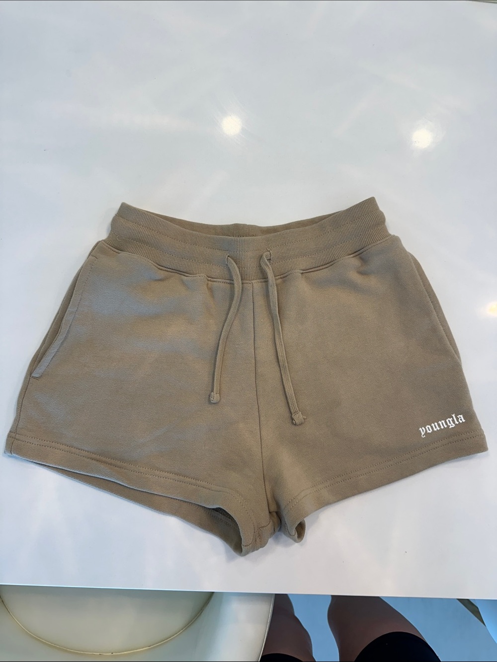 Women's Athletic Drawstring Shorts in Taupe